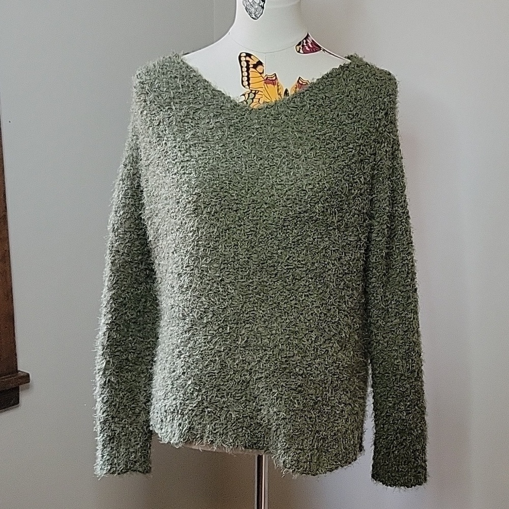POOF apparel army green knit sweater.  Size is Large.